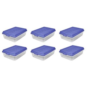 gersh 40 qt. clear plastic storage bin with blue hi-rise lid, 6 pack