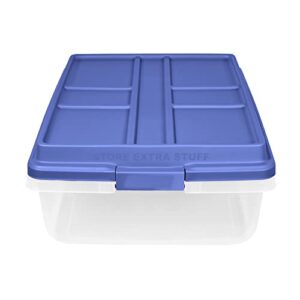 GERSH 40 Qt. Clear Plastic Storage Bin with Blue HI-Rise Lid, 6 Pack