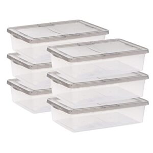 28 quart clear under bed plastic storage box, gray, set of 6