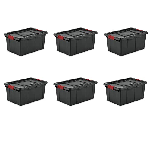 QTIQ 15 Gallon Industrial Tote Plastic, Black, Set of 6