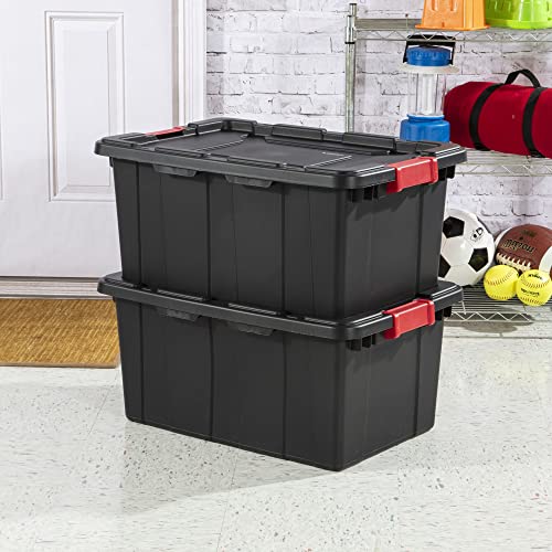 QTIQ 15 Gallon Industrial Tote Plastic, Black, Set of 6