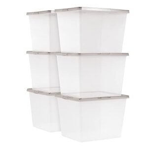 36 Quart Snap Top Clear Plastic Storage Box, Gray, Set of 6