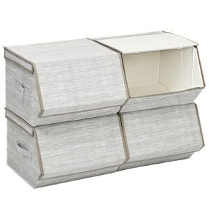 qtiq stackable large bins cubes w/lids storage organizers w/linen&oxford fabric 4sets