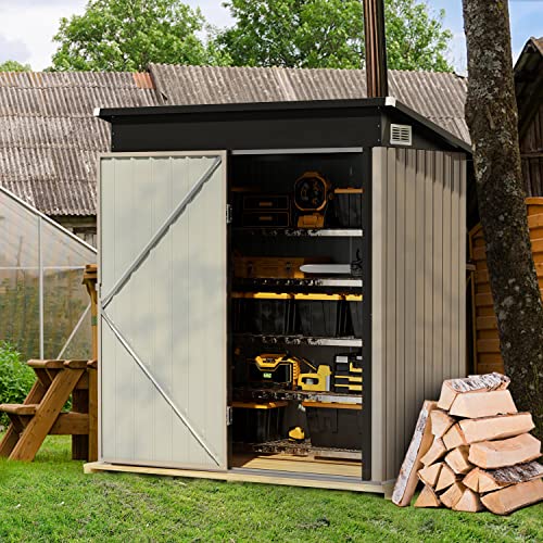 Breezestival Outdoor Storage Shed 5x3 FT, Utility Steel Tool Shed with Lockable Door and Air Vents, Galvanized Metal Shed for Garden Backyard Patio Lawn (5' x 3')