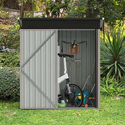 Breezestival Outdoor Storage Shed 5x3 FT, Utility Steel Tool Shed with Lockable Door and Air Vents, Galvanized Metal Shed for Garden Backyard Patio Lawn (5' x 3')