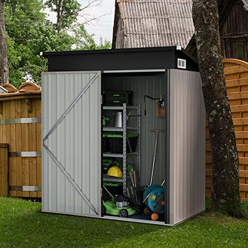 Breezestival Outdoor Storage Shed 5x3 FT, Utility Steel Tool Shed with Lockable Door and Air Vents, Galvanized Metal Shed for Garden Backyard Patio Lawn (5' x 3')