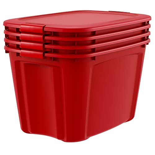 QTIQ 32 Gallon storage bin,Red- set of 4