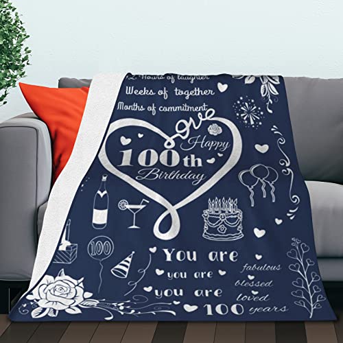 100th Birthday Gifts for Men Women Blanket,100 Years Birthday Sherpa Flannel Throw Blanket,Happy 100 Year Old Birthday Decorations Blanket to dad mom Grandfather Grandmother Birthday Gifts.60 X50