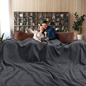 hombys cotton waffle blanket oversized king 120×128 in, huge breathable waffle weave family blanket for all season, large grey 10×10 lightweight throw blankets for couch, bed, sofa