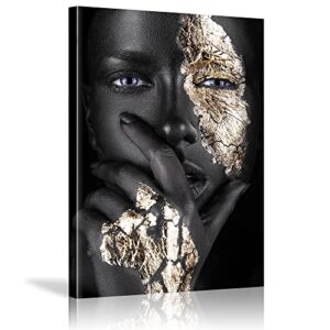 black woman wall art african american wall art canvas framed black and gold women portrait canvas print artwork black art wall decor african decorations for living room 12”x16”