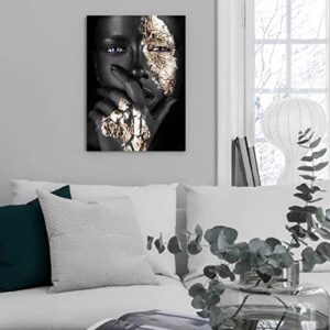 Black Woman Wall Art African American Wall Art Canvas Framed Black and Gold Women Portrait Canvas Print Artwork Black Art Wall Decor African Decorations for Living Room 12”x16”