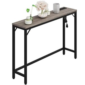 idealhouse console table with power outlets & usb ports, narrow sofa table with charging station, 39.3″ industrial entryway table, behind couch table for living room, hallway, foyer, bedroom-grey