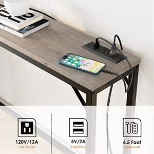 IDEALHOUSE Console Table with Power Outlets & USB Ports, Narrow Sofa Table with Charging Station, 39.3" Industrial Entryway Table, Behind Couch Table for Living Room, Hallway, Foyer, Bedroom-Grey