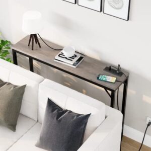 IDEALHOUSE Console Table with Power Outlets & USB Ports, Narrow Sofa Table with Charging Station, 39.3" Industrial Entryway Table, Behind Couch Table for Living Room, Hallway, Foyer, Bedroom-Grey