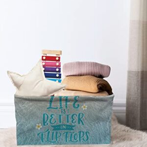 Storage Cubes Organizer with Handles, Frangipani and Life is Better in the Flip Flops Storage Bins Fabric Collapsible Storage Baskets for Shelf Closet Nursery Cloth Organizers Box Blue Seawater 1pcs