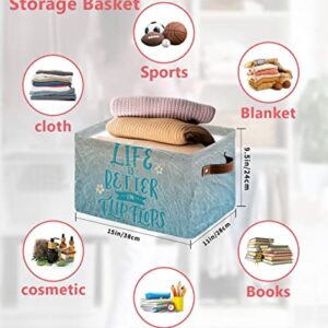 Storage Cubes Organizer with Handles, Frangipani and Life is Better in the Flip Flops Storage Bins Fabric Collapsible Storage Baskets for Shelf Closet Nursery Cloth Organizers Box Blue Seawater 1pcs