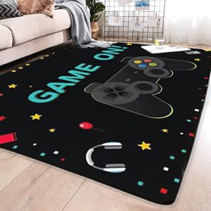 CANARO Game Rug Teen Boys Carpet, Gaming Rugs ’s Bedroom with Gamer Controller Decoration Non Slip Floor Mat for Bedroom Living Room Playroom Sofa Indoor Outdoor Area Black Décor, small 31x20inch