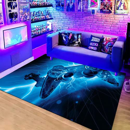 Large Game Area Rugs 3D Anime Gamer Carpet Decor Game Printed Living Room Mat Bedroom Controller Player Boys Gifts Home Non-Slip Crystal Floor Polyester Mat Teen Boys Carpet 31x20inch