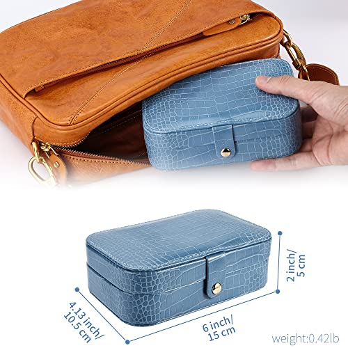 Dajasan Mini Jewelry Travel Case, Portable Travel Jewelry Box, Small Leather Jewelry Organizer Box for Earrings Bracelets Rings Necklace (Blue)