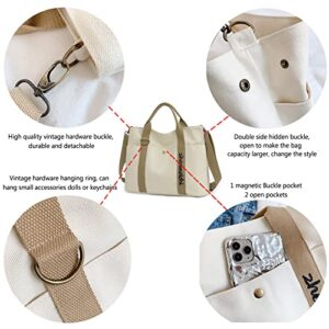 Canvas Tote Bag for Women Work Satchel Bags Messenger Bag with Zipper White Over The Shoulder Purses Cross Body Bag Purses for Women Travel Hobo Adjustable Thick Strap Crossbody Handbags Purse Trendy