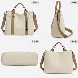 Canvas Tote Bag for Women Work Satchel Bags Messenger Bag with Zipper White Over The Shoulder Purses Cross Body Bag Purses for Women Travel Hobo Adjustable Thick Strap Crossbody Handbags Purse Trendy