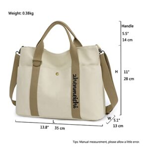 Canvas Tote Bag for Women Work Satchel Bags Messenger Bag with Zipper White Over The Shoulder Purses Cross Body Bag Purses for Women Travel Hobo Adjustable Thick Strap Crossbody Handbags Purse Trendy