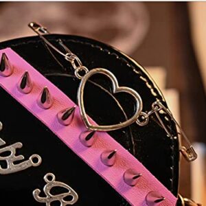 Ftchangfang Gothic Punk purse bag Y2K Heart Cute Lolita shoulder bag for women (Black)