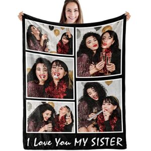 yofair gifts for sister customized blankets with photos soft plush flannel throw personalized blanket unique birthday gifts for sister from brother, sister