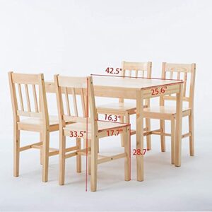 Alohappy Dining Table Set for 4, Pine Wood Kitchen Table Dining Table and Chairs Set 5PCS for 4 Person for Kitchen Dining Room Living Room