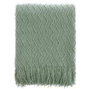 battilo home sage green throw blanket for couch, knitted soft sage throw blankets, decorative spring green blanket for sofa bed, 50″x60″