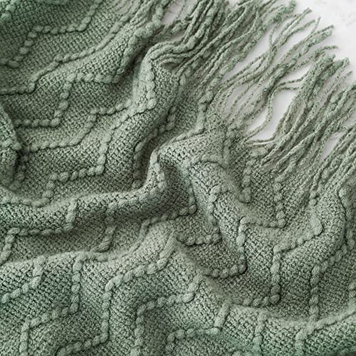 BATTILO HOME Sage Green Throw Blanket for Couch, Knitted Soft Sage Throw Blankets, Decorative Spring Green Blanket for Sofa Bed, 50"x60"