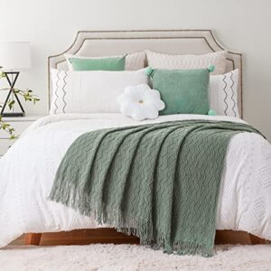 BATTILO HOME Sage Green Throw Blanket for Couch, Knitted Soft Sage Throw Blankets, Decorative Spring Green Blanket for Sofa Bed, 50"x60"