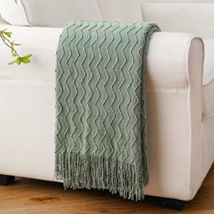 BATTILO HOME Sage Green Throw Blanket for Couch, Knitted Soft Sage Throw Blankets, Decorative Spring Green Blanket for Sofa Bed, 50"x60"