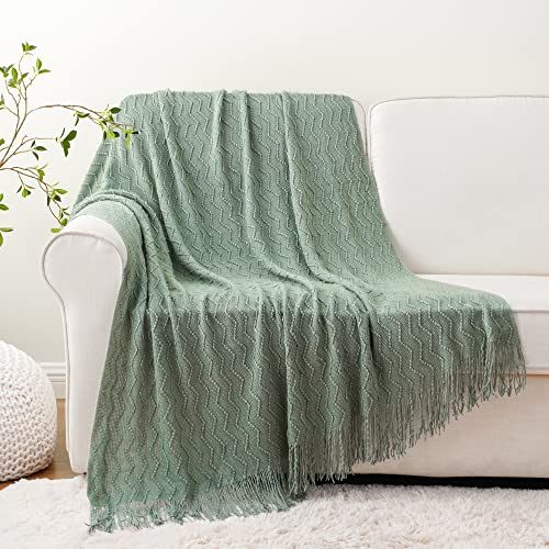 BATTILO HOME Sage Green Throw Blanket for Couch, Knitted Soft Sage Throw Blankets, Decorative Spring Green Blanket for Sofa Bed, 50"x60"