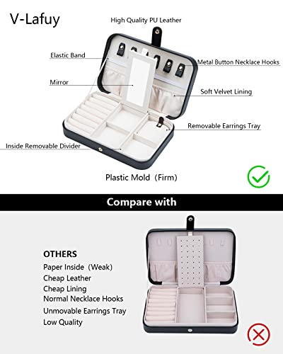 V-LAFUY Small Jewelry Box, Travel Jewelry Case Portable Jewelry Boxes for Women, 2-Layer Travel Jewelry Box, Gift for Women Girls, Women's Day gifts, Black N