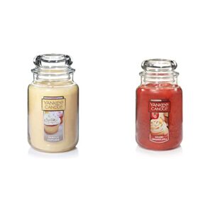 yankee candle vanilla cupcake scented, classic 22oz large jar single wick candle & sugared cinnamon apple scented, classic 22oz large jar single wick candle, over 110 hours of burn time