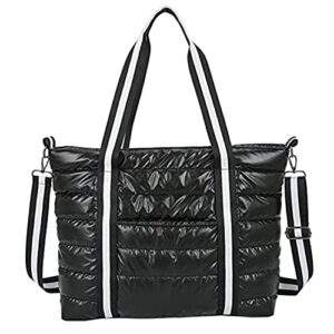 large puffy tote bag for women lightweight quilted cotton padded shoulder bag winter down handbag crossbody bag (w)