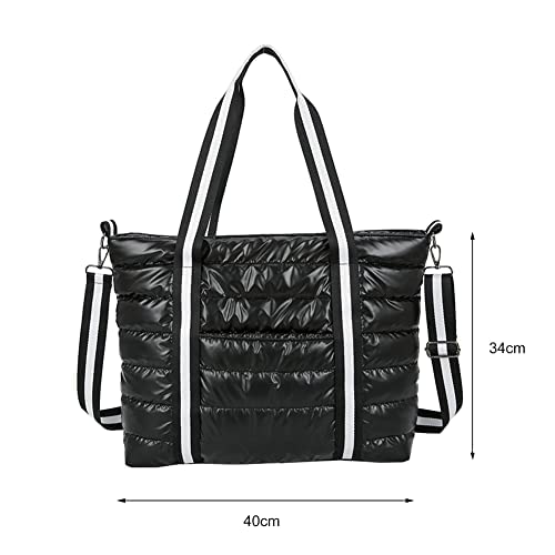 Large Puffy Tote Bag for Women Lightweight Quilted Cotton Padded Shoulder Bag Winter Down Handbag Crossbody Bag (w)