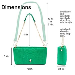 ZuTrenD Women's Aron Shoulder Bag Crossbody Bag - Crocodile Pattern PU Leather Purse (Grass Green)