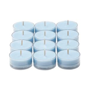 partylite tealight candles, fragranced colored wax with clear container, 12 pack tea lights, made in the usa (morning meadow)