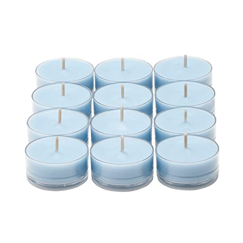 PartyLite Tealight Candles, Fragranced Colored Wax with Clear Container, 12 Pack Tea Lights, Made in The USA (Morning Meadow)