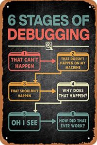 6 stages of debugging programmer poster tin sign wall art sign vintage wall decorations metal signs 8×12 inch