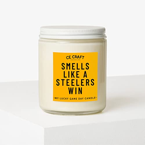 CE Craft - Smells Like A Steelers Win Candle - Football Themed Candle, Gift for Dad, Gift for Son, Football Gift, Steelers Themed Candle, Gift for Him (Iced Vanilla Woods)