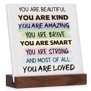 inspirational desk decor sign gifts for women, encouragement cheer up office plaques with wooden stand, birthday, christmas gift for coworker, women, friend,employee