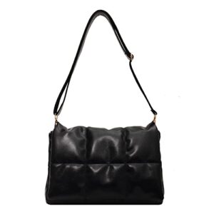 women’s trendy quilted crossbody bags adjustable chain strap cassette puffer padding shoulder bag puffy hobo bag (black)
