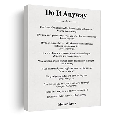 Motivational Do It Anyway Poster Canvas Wall Art Print Poster Painting Framed Minimalist Artwork for Home Office Decor 12 X 15 Inch