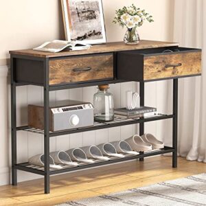 lifewit 39.4” console entryway table with 2 fabric drawers,3-tier industrial sofa table with storage shelves for hallway, living room,bedroom,wood top, metal frame, rustic brown, easy assembly