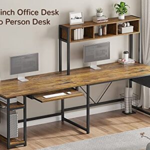 SEDETA L Shaped Computer Desk, Reversible Corner Desk or 94.5" Office Desk, Computer Desk with Led Lights, Keyboard Tray, Headphone Hook and Storage Shelves for Home Office, Rustic Brown