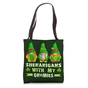 st patricks day, funny gnomes, green pattern tote bag