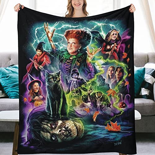 Hocus Pocus Flannel Throw Blanket,Ultra-Soft Blankets,Witch Fleece Blankets Comfortable Warm Suitable for Couch Sofa Bed Home All Seasons Gifts for Women ＆ Men 60x50 inch (Black 1, 60"X50")